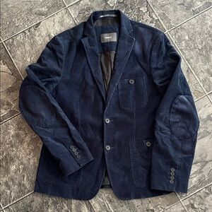 MEXX Men’s Slim Fit Blue Corduroy Preppy Business Casual Blazer w Elbow Patches